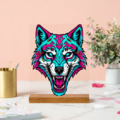 Cyberpunk Neon Wolf - Synthwave Robotic Animal Acryl Bord (Huwelijk)