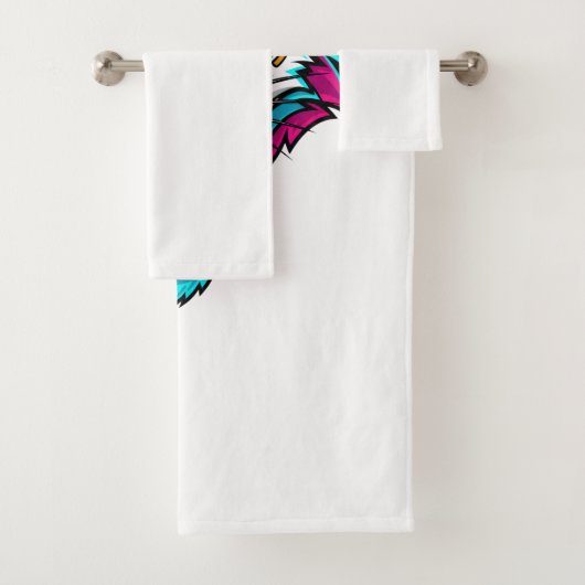 Cyberpunk Neon Wolf - Synthwave Robotic Animal Bad Handdoek (Insitu)