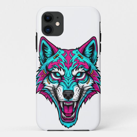Cyberpunk Neon Wolf - Synthwave Robotic Animal Case-Mate iPhone Case (Achterkant)