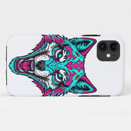 Cyberpunk Neon Wolf - Synthwave Robotic Animal Case-Mate iPhone Case (Achterkant (horizontaal))