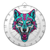 Cyberpunk Neon Wolf - Synthwave Robotic Animal Dartbord (Voorkant)
