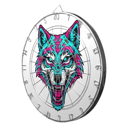 Cyberpunk Neon Wolf - Synthwave Robotic Animal Dartbord (Voorkant Rechts)