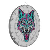 Cyberpunk Neon Wolf - Synthwave Robotic Animal Dartbord (Voorkant Links)