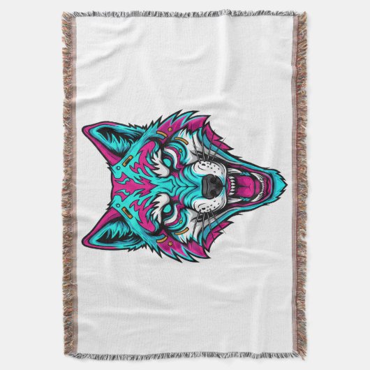 Cyberpunk Neon Wolf - Synthwave Robotic Animal Deken (Voorkant Verticaal)