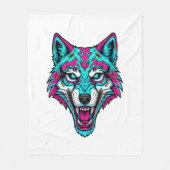 Cyberpunk Neon Wolf - Synthwave Robotic Animal Fleece Deken (Voorkant)