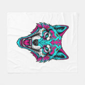 Cyberpunk Neon Wolf - Synthwave Robotic Animal Fleece Deken (Voorkant (Horizontaal))