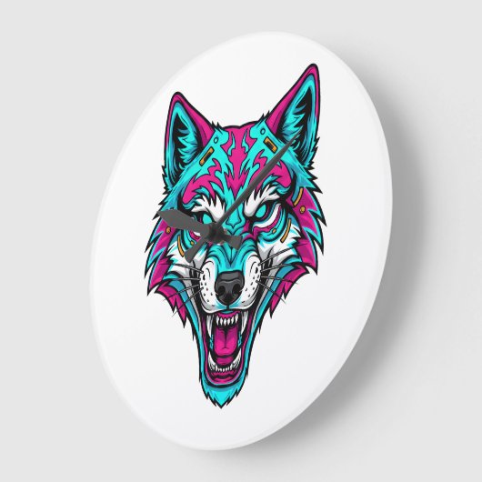 Cyberpunk Neon Wolf - Synthwave Robotic Animal Grote Klok (Hoek)