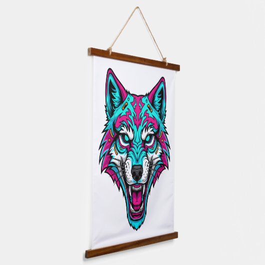 Cyberpunk Neon Wolf - Synthwave Robotic Animal Hangend Wandkleed (Gebogen)