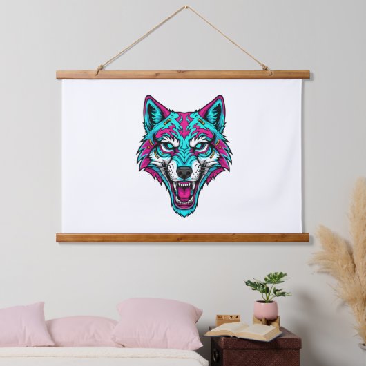 Cyberpunk Neon Wolf - Synthwave Robotic Animal Hangend Wandkleed (Slaapkamer)
