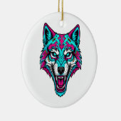 Cyberpunk Neon Wolf - Synthwave Robotic Animal Keramisch Ornament (Rechts)