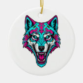 Cyberpunk Neon Wolf - Synthwave Robotic Animal Keramisch Ornament (Voorkant)