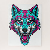 Cyberpunk Neon Wolf - Synthwave Robotic Animal Legpuzzel (Verticaal)