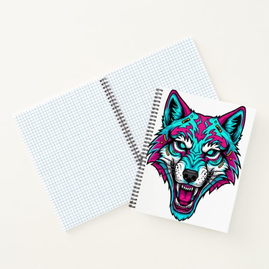 Cyberpunk Neon Wolf - Synthwave Robotic Animal Notitieboek (Binnen)