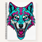 Cyberpunk Neon Wolf - Synthwave Robotic Animal Notitieboek (Voorkant)