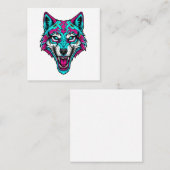 Cyberpunk Neon Wolf - Synthwave Robotic Animal Vierkante Visitekaartje (Voorkant / Achterkant)