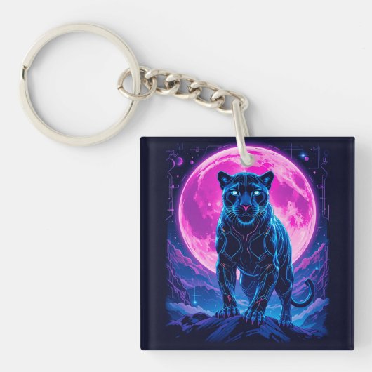 Cyberpunk Neon Zwarte Panter Sleutelhanger (voorkant)
