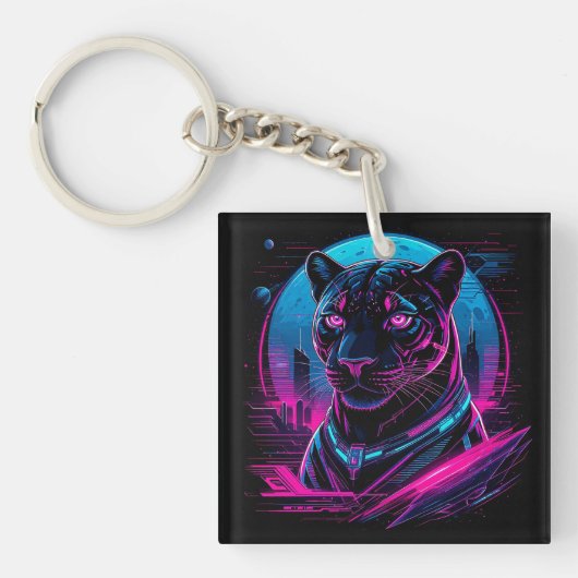 Cyberpunk Neon Zwarte Panter Sleutelhanger (voorkant)