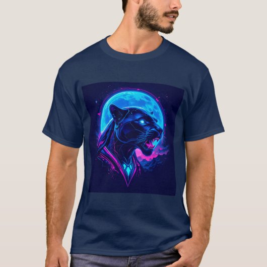 Cyberpunk Neon Zwarte Panter T-shirt (Voorkant)
