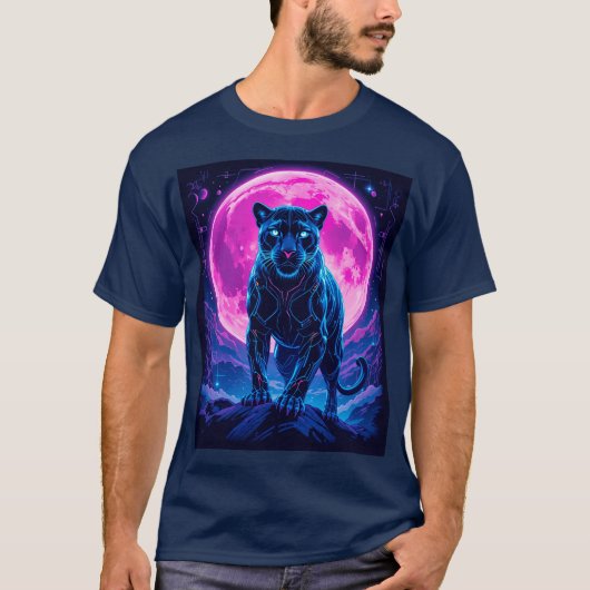 Cyberpunk Neon Zwarte Panter T-shirt (Voorkant)