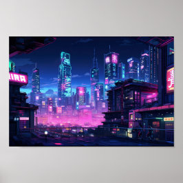 Cyberpunk Night City Rooftop Poster