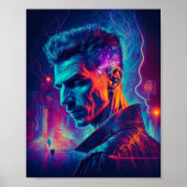 Cyberpunk Nikola Tesla in de stad Poster (Voorkant)