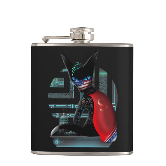 Cyberpunk Ninja Black Cat Heupfles (Voorkant)