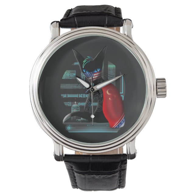 Cyberpunk Ninja Black Cat Horloge (Voorkant)