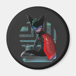 Cyberpunk Ninja Black Cat Magneet