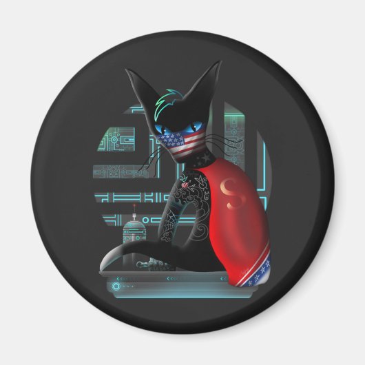 Cyberpunk Ninja Black Cat Magneet (Voorkant)