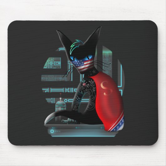 Cyberpunk Ninja Black Cat Muismat (Voorkant)