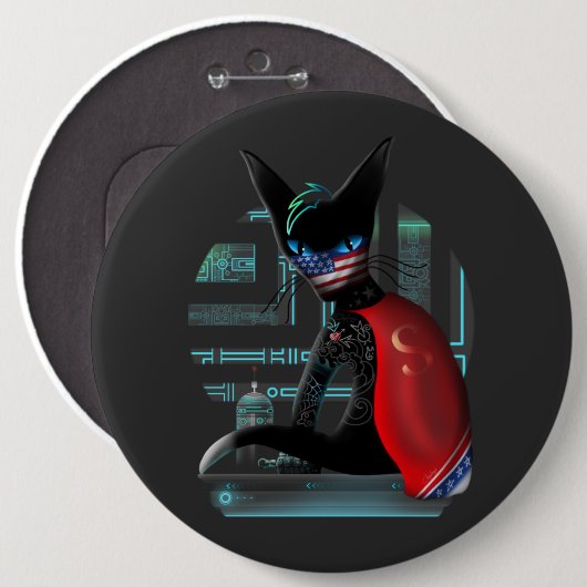 Cyberpunk Ninja Black Cat Ronde Button 6,0 Cm (Voorkant /achterkant)