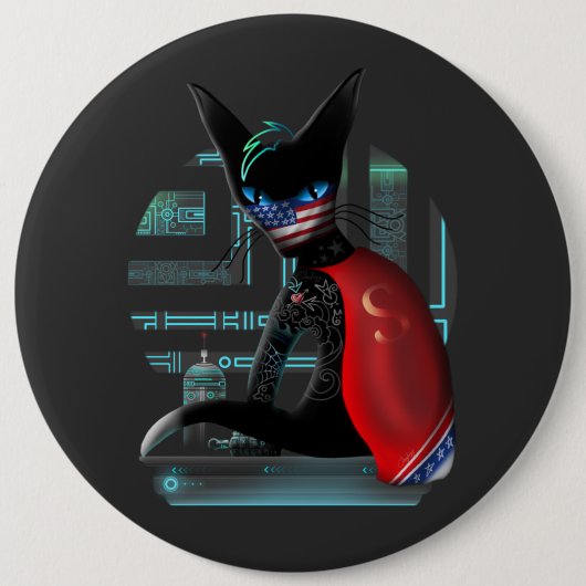Cyberpunk Ninja Black Cat Ronde Button 6,0 Cm (Voorkant)