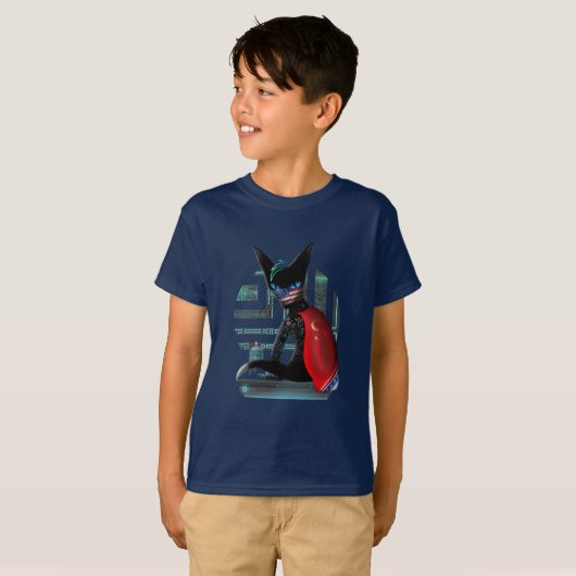 Cyberpunk Ninja Black Cat T-shirt (Voorkant volledig)