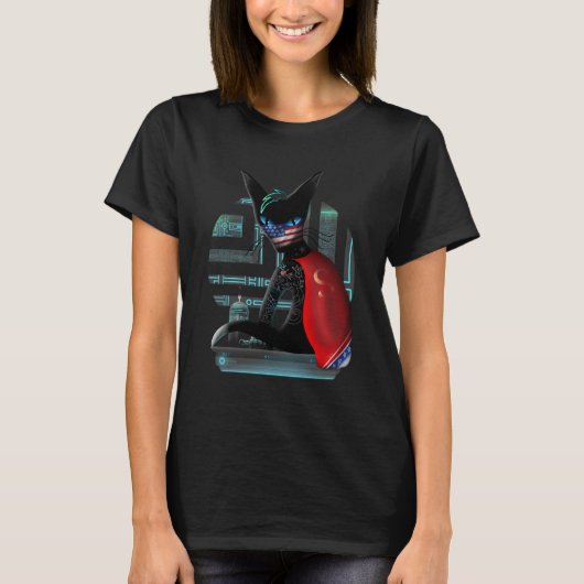 Cyberpunk Ninja Black Cat T-shirt (Voorkant)