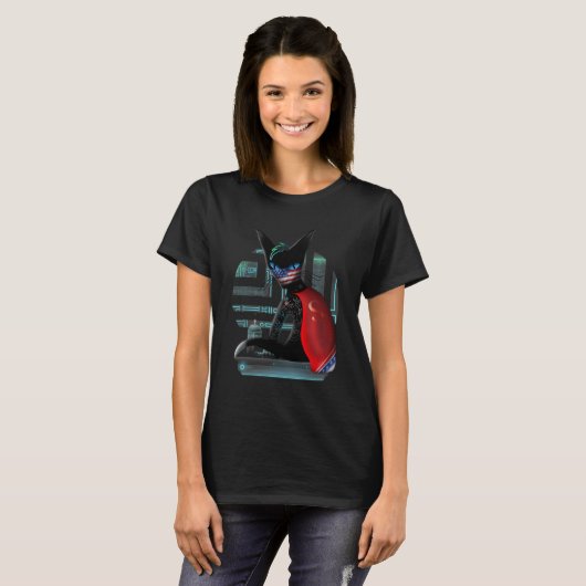 Cyberpunk Ninja Black Cat T-shirt (Voorkant volledig)