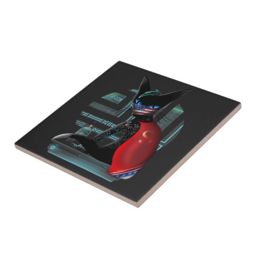 Cyberpunk Ninja Black Cat Tegeltje (Zijkant)