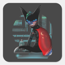 Cyberpunk Ninja Black Cat Vierkante Sticker