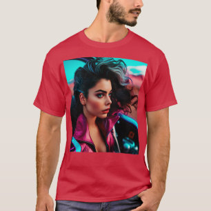 Cyberpunk Outrun Vrouw Vrouw Futuristische AI Gene T-shirt