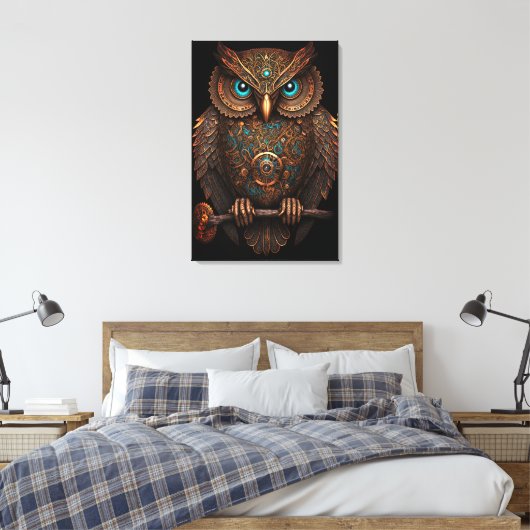 Cyberpunk Owl Steampunk Metal Bird Fantasy Canvas Afdruk (Insitu (Slaapkamer))