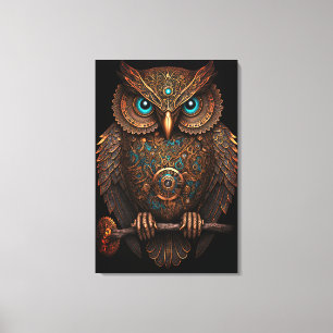 Cyberpunk Owl Steampunk Metal Bird Fantasy Canvas Afdruk