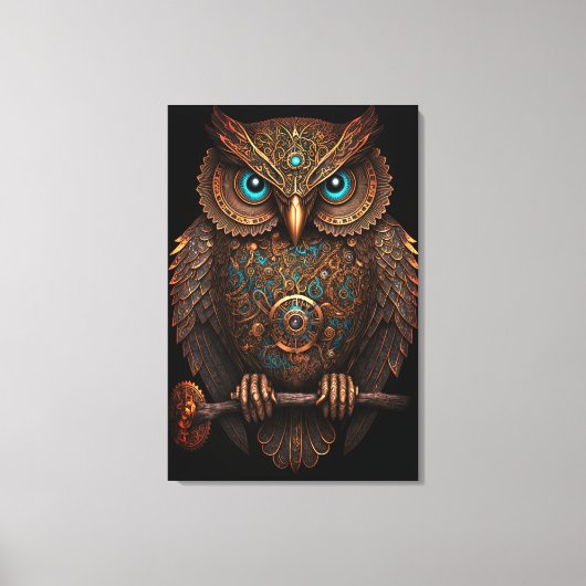 Cyberpunk Owl Steampunk Metal Bird Fantasy Canvas Afdruk (Voorkant)