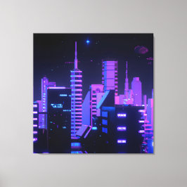 Cyberpunk paarse stad AI kunstcanvas Canvas Afdruk