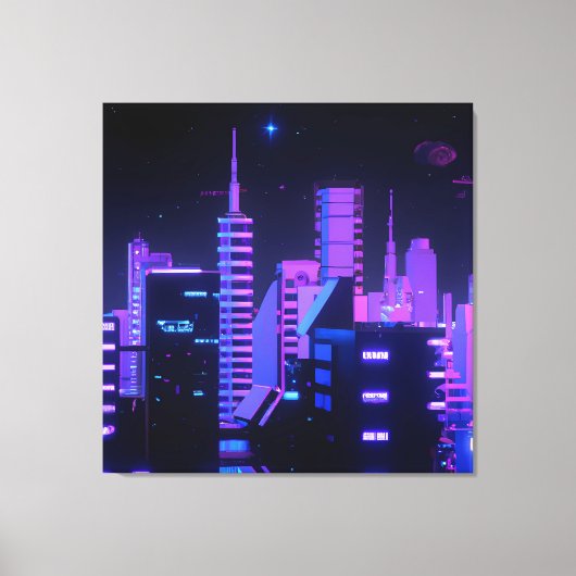 Cyberpunk paarse stad AI kunstcanvas Canvas Afdruk (Voorkant)