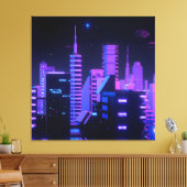 Cyberpunk paarse stad AI kunstcanvas Canvas Afdruk (Insitu (Woonkamer))