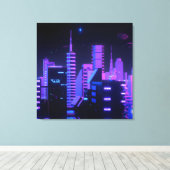 Cyberpunk paarse stad AI kunstcanvas Canvas Afdruk (Insitu (Houten vloer))
