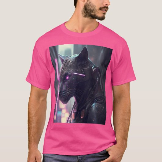 Cyberpunk Panther Sci-Fi Futuristic Wildlife City T-shirt (Voorkant)