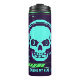 ​Cyberpunk Pixel Skull Travel Mug - Loading My Rea Thermosbeker