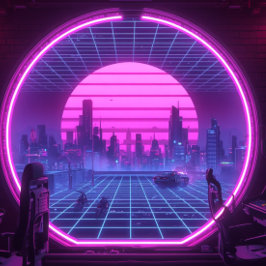 Cyberpunk portaal naar neon stad esthetische burea bureaumat