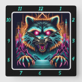 Cyberpunk Raccoon Glowing Night Vierkante Klok (Voorkant)