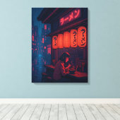 Cyberpunk Ramen Night Poster – Neon Japanese Citys Canvas Afdruk (Insitu (Houten vloer))